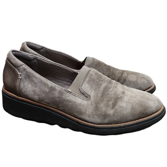 Clarks Collection Sharon Dolly Gray Slip On Wedged Loafer Shoes Size 9M - Picture 1 of 8